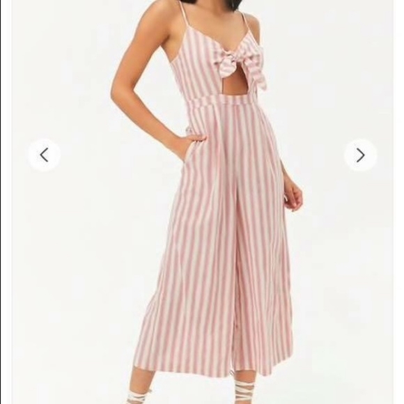 Forever 21 Linen Stripe Crop Jumpsuit - Picture 2 of 7